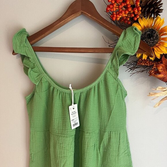 Marine Layer Jude Flutter Sleeve Dress Small in Jade Sheen Green - Picture 3 of 7